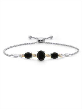 3-Stone Infinity Bracelet 925 Silver 10K Yellow Gold Oval Gemstone Adjustable